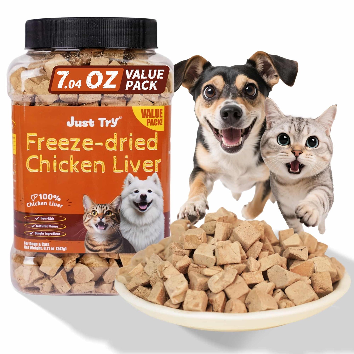 JUSTTRY Freeze-Dried Chicken Liver – Single-Ingredient Dog Treats & Cat Treats,High-Protein, Rich in Iron & Vitamin A, Ideal for Training Treats, 8.71oz