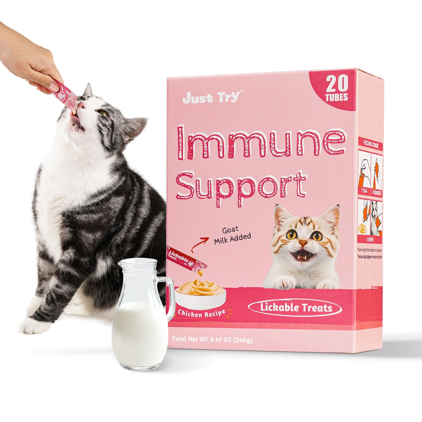 JUSTTRY Kitten Lickable Puree Treats –20 Tubes Creamy Lickable Purée with DHA, EPA, Vitamin E & Taurine for Immune Support ,0.5oz Each