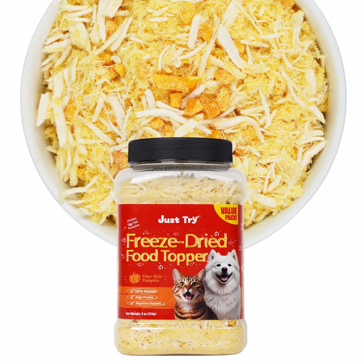 JUSTTRY Freeze-Dried Pumpkin Food Topper – Pumpkin Dog Treats For Cat Digestive Support & Dog Constipation Relief, High Protein & Low Fat For Cats & Dogs, 8oz