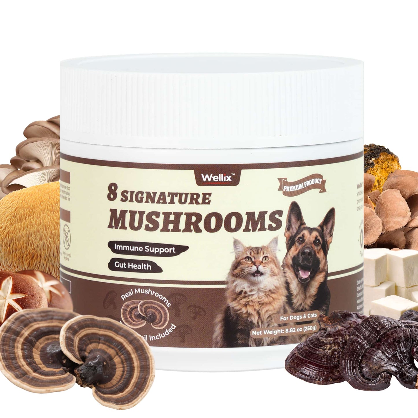 Wellix Mushroom Powder Powder for Dogs & Cats – With 8 Mushroom Blend Including Turkey Tail, Supports Immune, Digestive & Kidney Health