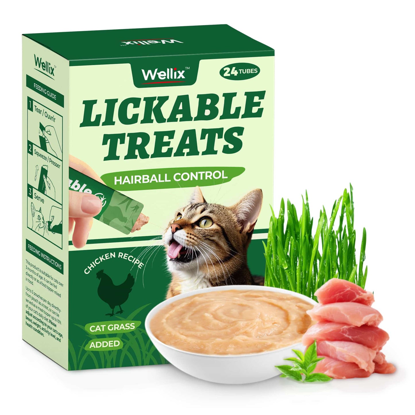 Wellix Lickable Cat Treats - Goat Milk & Chicken High-Protein Kitten Snacks - Squeezable Treats for Immunity & Digestion Support - 24 Tubes