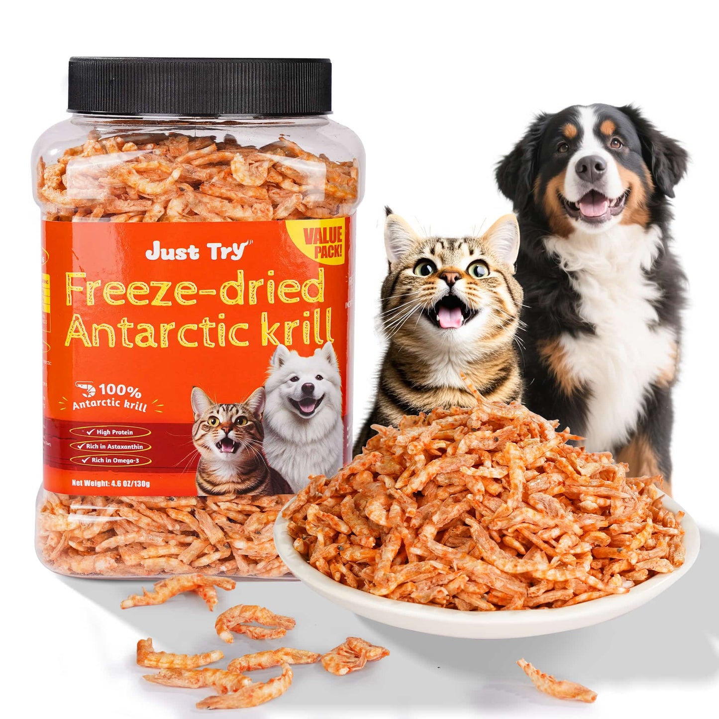 Freeze-Dried Antarctic Krill Treats for Dogs & Cats – Grain-Free, High-Protein Snacks with Omega-3 for Skin & Coat Health | JUSTTRY