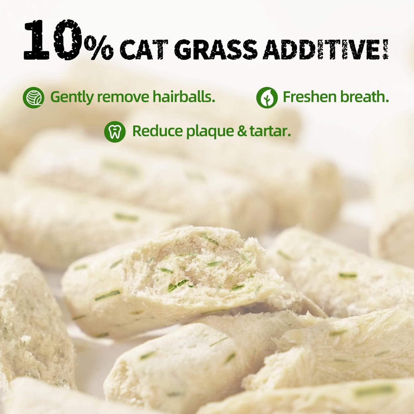 JUSTTRY Freeze-Dried Cat Grass Teething Sticks with Chicken – Natural Training Treats & Food Topper for Hairball Control, Teeth Cleaning & Dental Health, 6.34oz