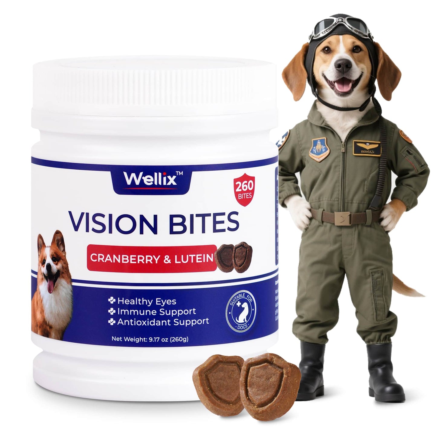 Wellix Dog Vision Bites – 260 Count with Cranberry, Lutein & Taurine for Tear Stain Removal & Vision Health