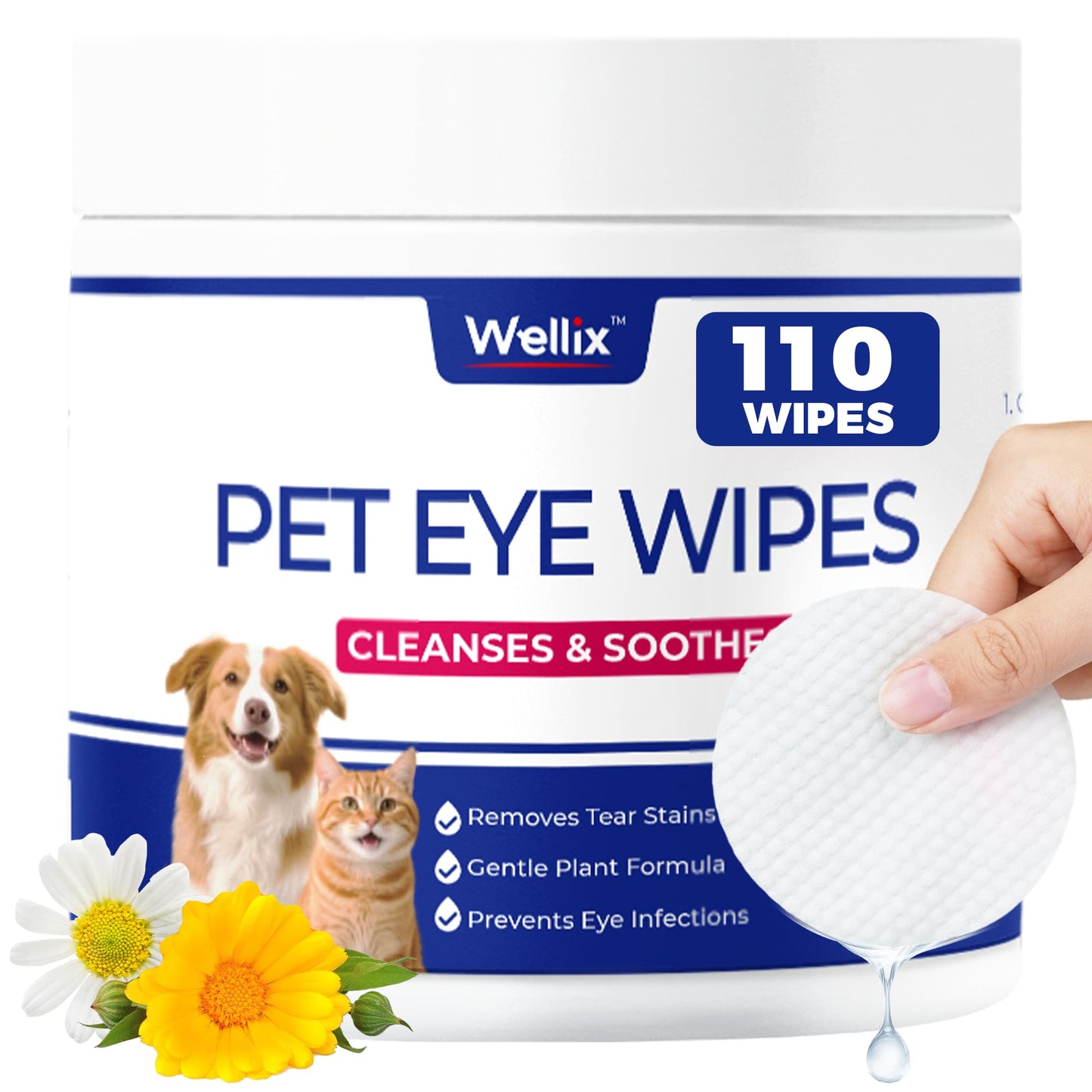 Wellix Pet Eye Wipes – 110 Wipes for Tear Stain, Debris & Discharge Cleaning