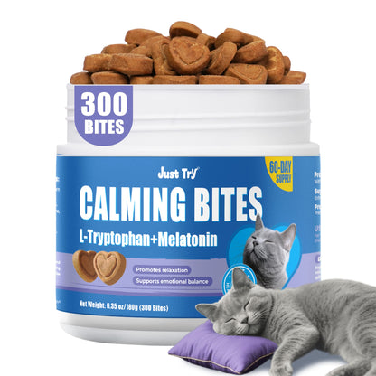 JUSTTRY Cat Calming Treats Cat Supplements – Chicken Flavor with Chamomile, L-Tryptophan & Melatonin for Anxiety & Sleep, 300 Bites, 6.35oz