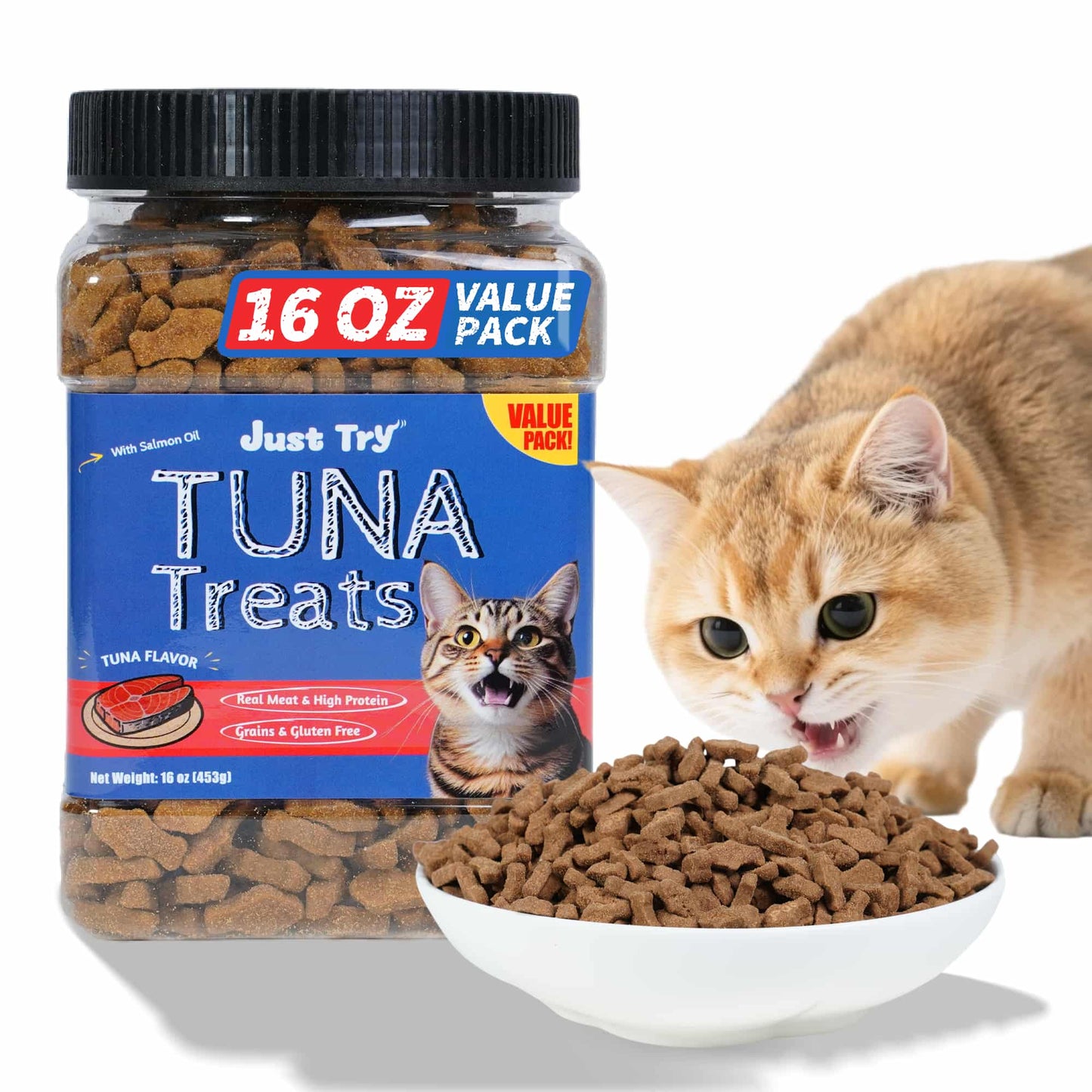JUSTTRY Tuna Cat Treats – Real Tuna with Omega-3 for Joint, Skin, Coat &Health Crunchy Training Cat Snacks for Indoor Cats, 16oz