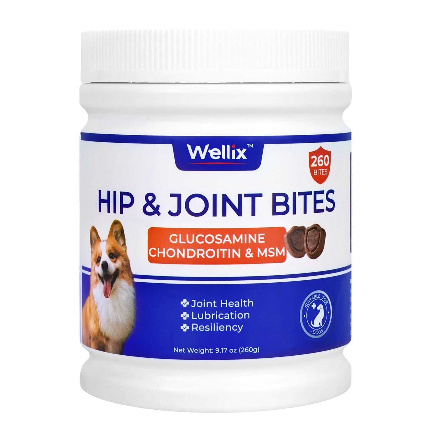 Wellix Dog Hip & Joint Bites – 260 Count Joint Supplement with Glucosamine, Chondroitin & MSM for Arthritis Pain Relief