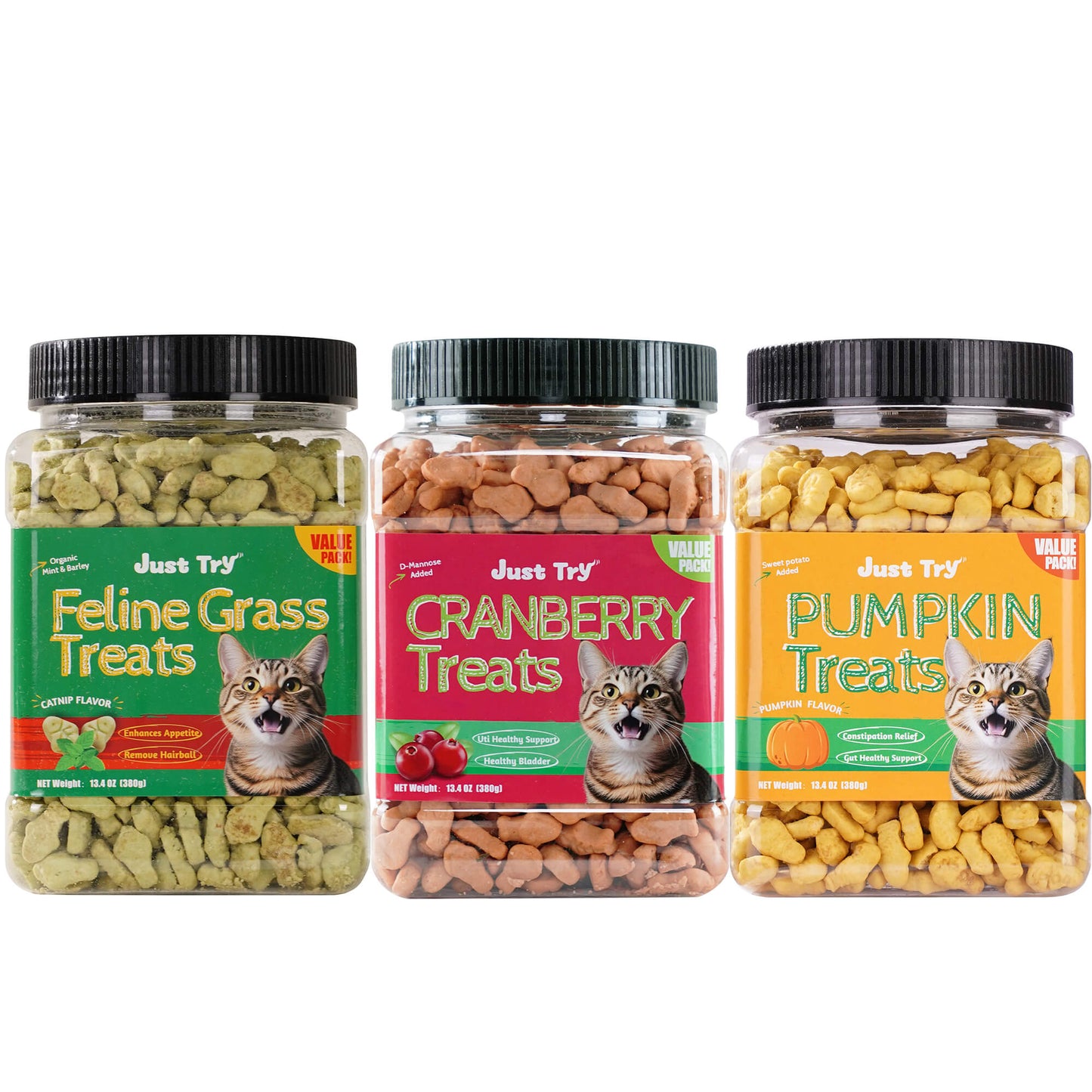 Natural Cat Grass Treats for Hairball Relief & Dental Care – Tasty Catnip Snacks by JUSTTRY, 13.4oz