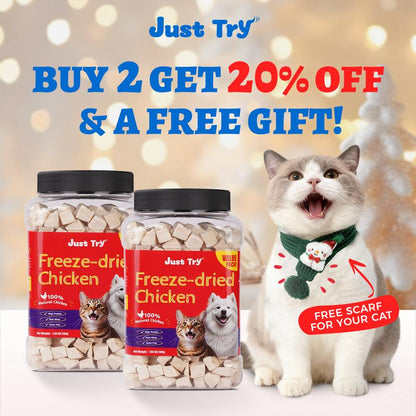 JUSTTRY Freeze-Dried Chicken Treats – High-Protein, Grain-Free Dog & Cat Treats for Training & Raw Food, 7.05oz