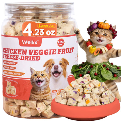 Wellix Freeze Dried Chicken&Vegetables Treats for Cats&Dogs Freeze Dried Cat Treats Rich in Pumpkin Food Topper for Gut Health 4.23oz