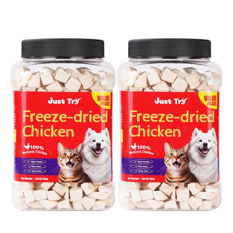 JUSTTRY Freeze-Dried Chicken Treats – High-Protein, Grain-Free Dog & Cat Treats for Training & Raw Food, 7.05oz