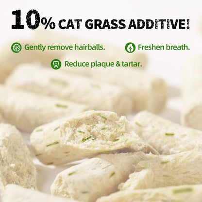 JUSTTRY Freeze-Dried Cat Grass Teething Sticks with Chicken – Natural Training Treats & Food Topper for Hairball Control, Teeth Cleaning & Dental Health, 6.34oz