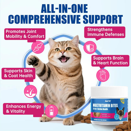 JUSTTRY Cat Multivitamin Bites  – 300 Bites ,Taurine, Lysine & Omega-3 Fish Oil Daily Supplements for Immune, Skin, Coat & Heart Health, 6.35oz