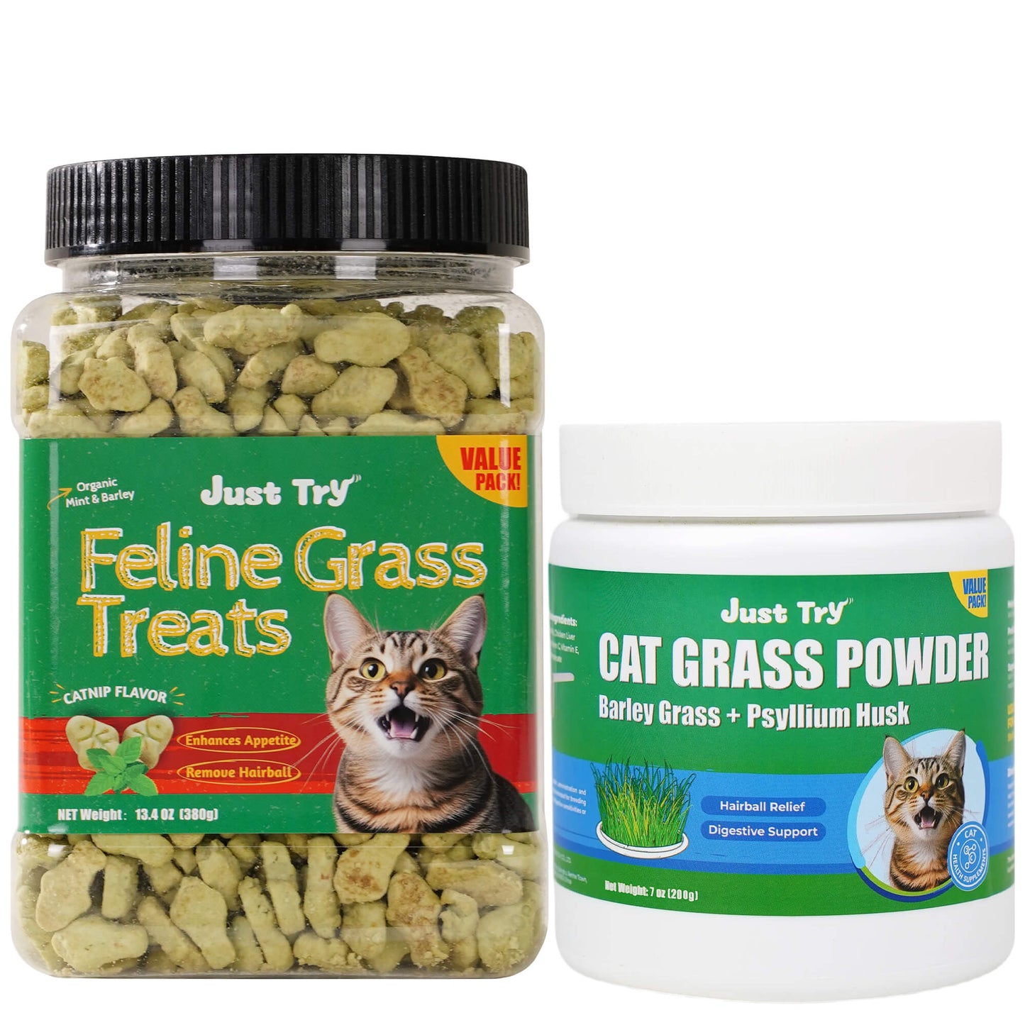 Natural Cat Grass Treats for Hairball Relief & Dental Care – Tasty Catnip Snacks by JUSTTRY, 13.4oz