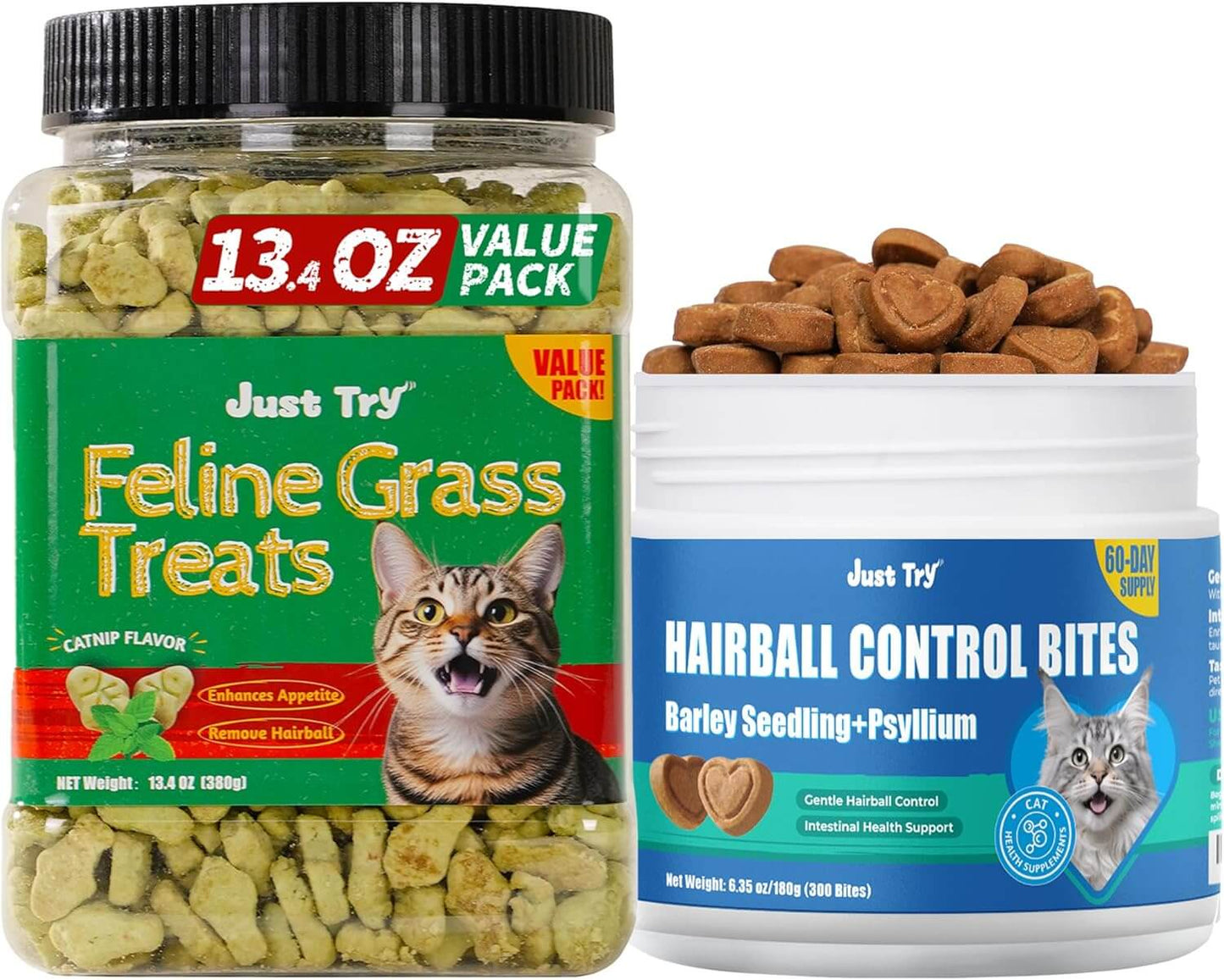 Natural Cat Grass Treats for Hairball Relief & Dental Care – Tasty Catnip Snacks by JUSTTRY, 13.4oz