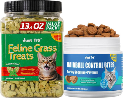 Natural Cat Grass Treats for Hairball Relief & Dental Care – Tasty Catnip Snacks by JUSTTRY, 13.4oz