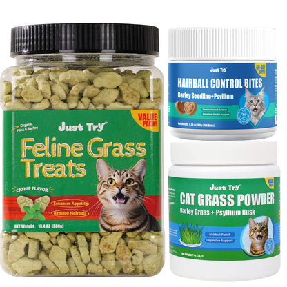 Natural Cat Grass Treats for Hairball Relief & Dental Care – Tasty Catnip Snacks by JUSTTRY, 13.4oz