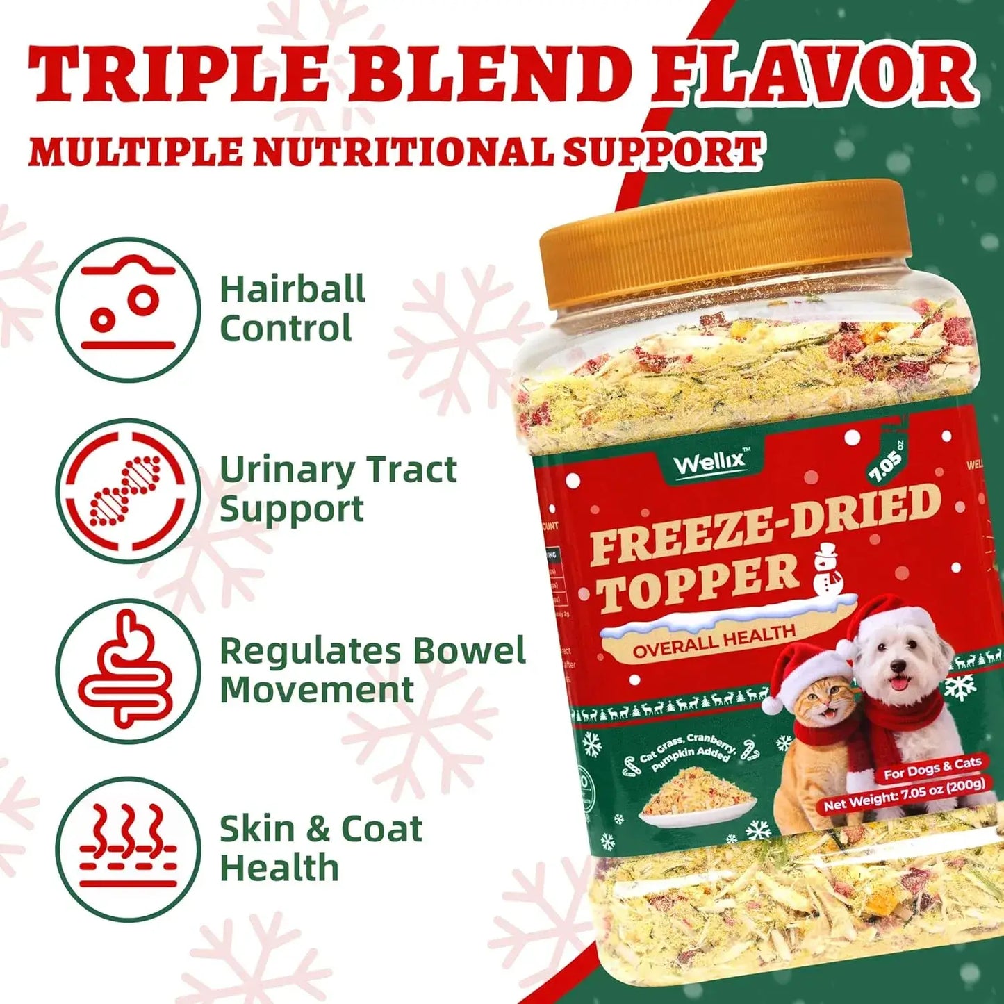 Wellix Dog & Cat Food Topper Christmas Cat Food Topper Powder  Antarctic Krill Treats Freeze Healthy Cat Treats