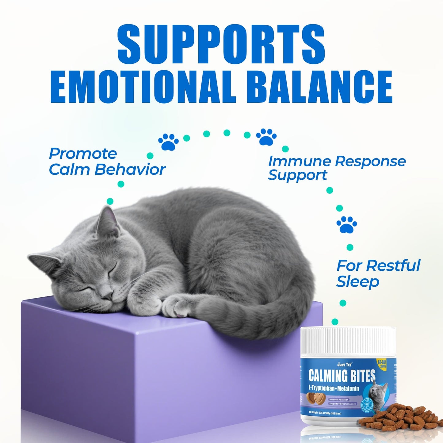 JUSTTRY Cat Calming Treats Cat Supplements – Chicken Flavor with Chamomile, L-Tryptophan & Melatonin for Anxiety & Sleep, 300 Bites, 6.35oz