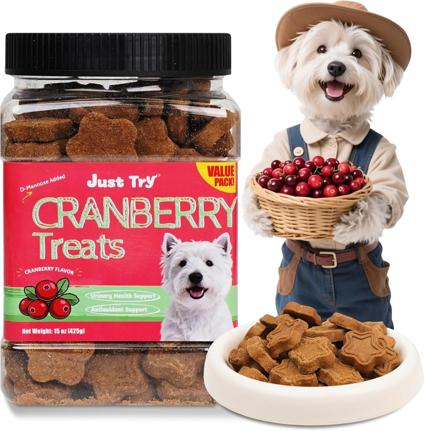 Just Try 15 OZ Dog Biscuits Cranberry Flavor Urinary Tract Health Dog Treats