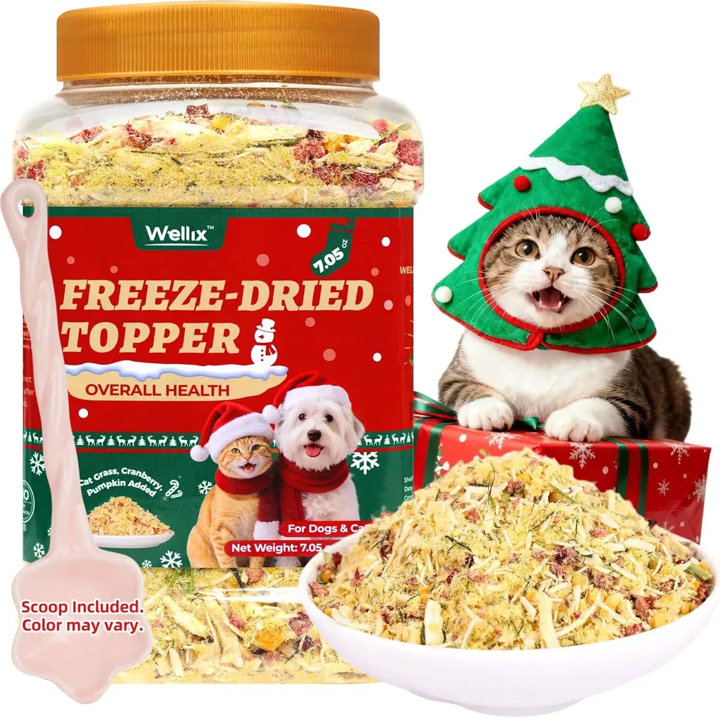 Wellix Dog & Cat Food Topper Christmas Cat Food Topper Powder  Antarctic Krill Treats Freeze Healthy Cat Treats
