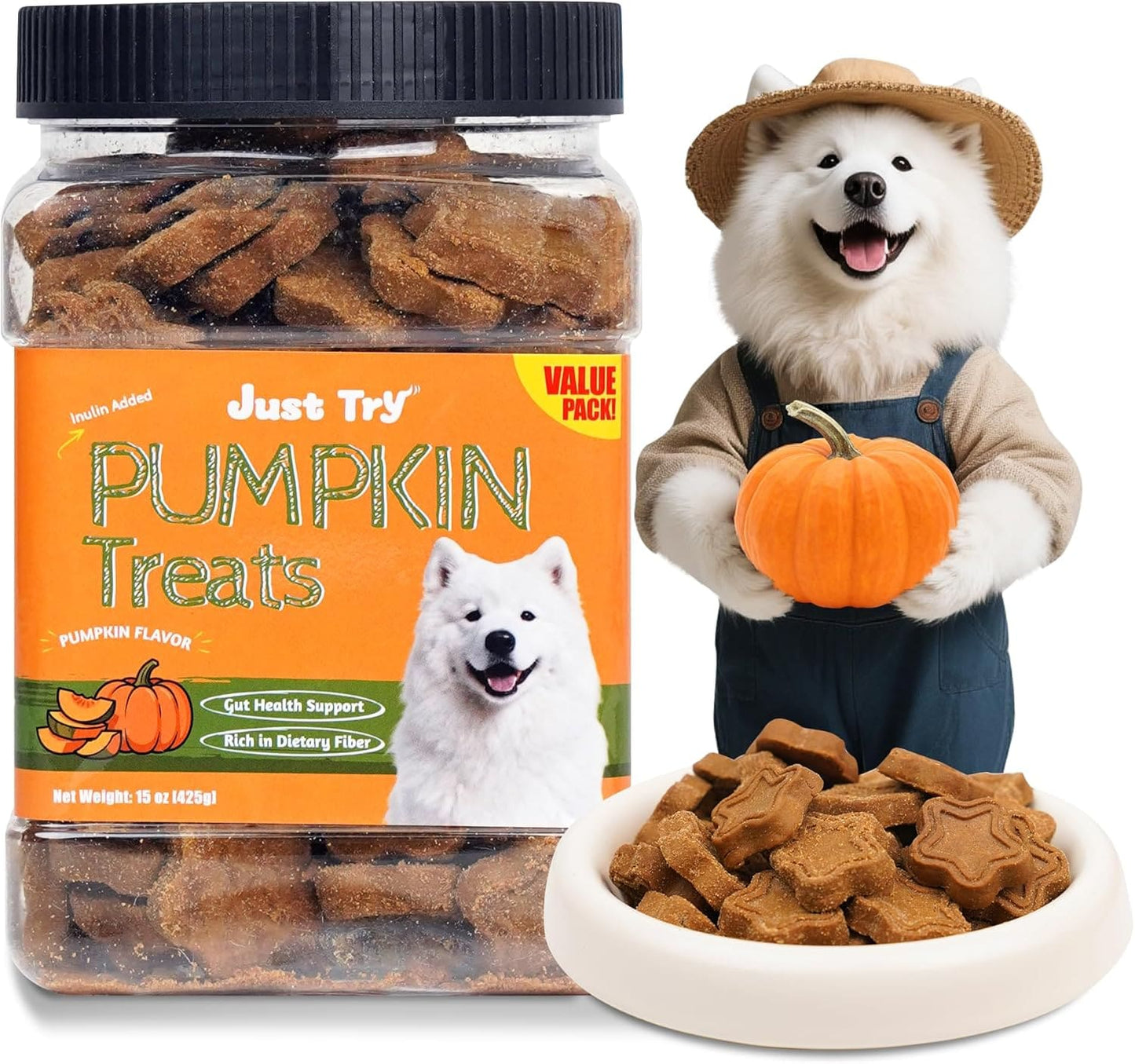 Just Try 15 OZ Pumpkin Dog Treats Biscuits Digestive Support Cat Treats Healthy Dog Treats With Pumpkin